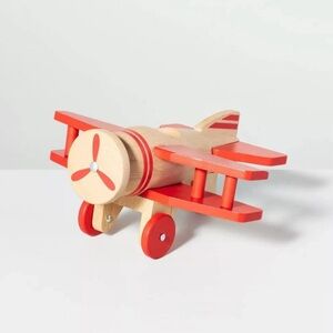 Hearth & Hand Red and Natural Wooden Toy Biplane